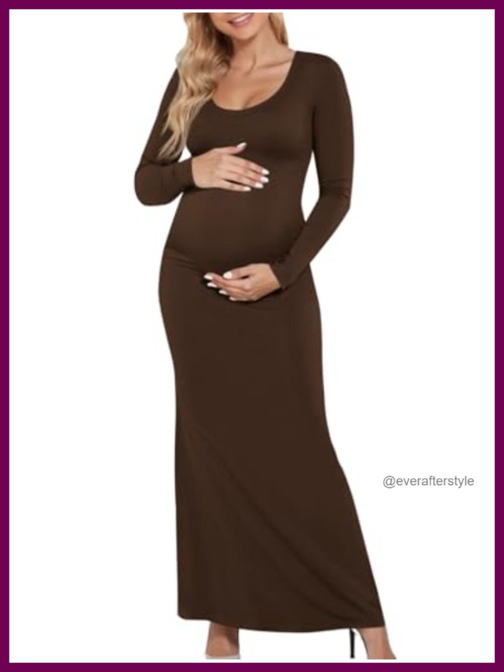 Womens Maternity Maxi Dress Long Sleeve Slim Fit Pregnancy Clothes